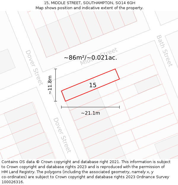 15, MIDDLE STREET, SOUTHAMPTON, SO14 6GH: Plot and title map