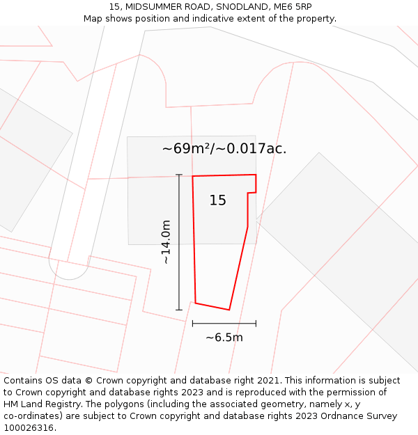 15, MIDSUMMER ROAD, SNODLAND, ME6 5RP: Plot and title map