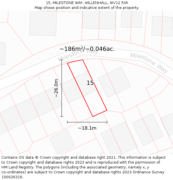 15, MILESTONE WAY, WILLENHALL, WV12 5YA: Plot and title map