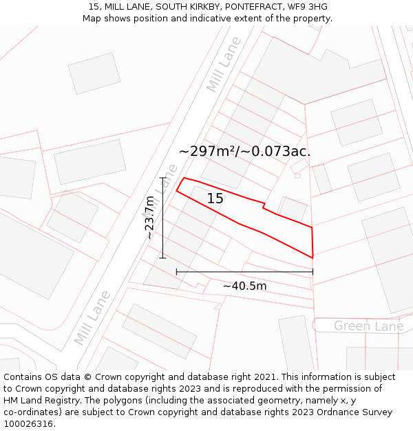 15, MILL LANE, SOUTH KIRKBY, PONTEFRACT, WF9 3HG: Plot and title map
