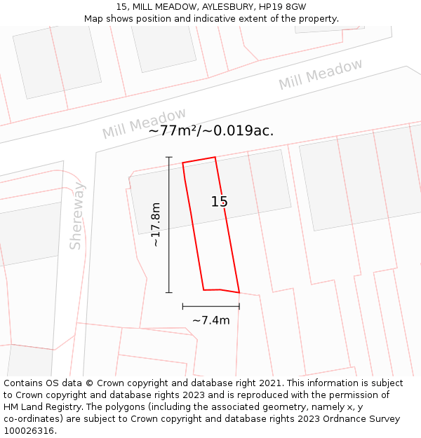 15, MILL MEADOW, AYLESBURY, HP19 8GW: Plot and title map