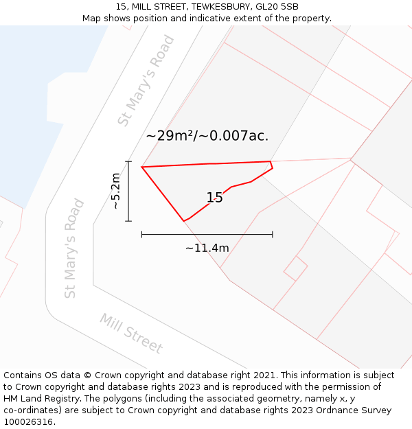 15, MILL STREET, TEWKESBURY, GL20 5SB: Plot and title map