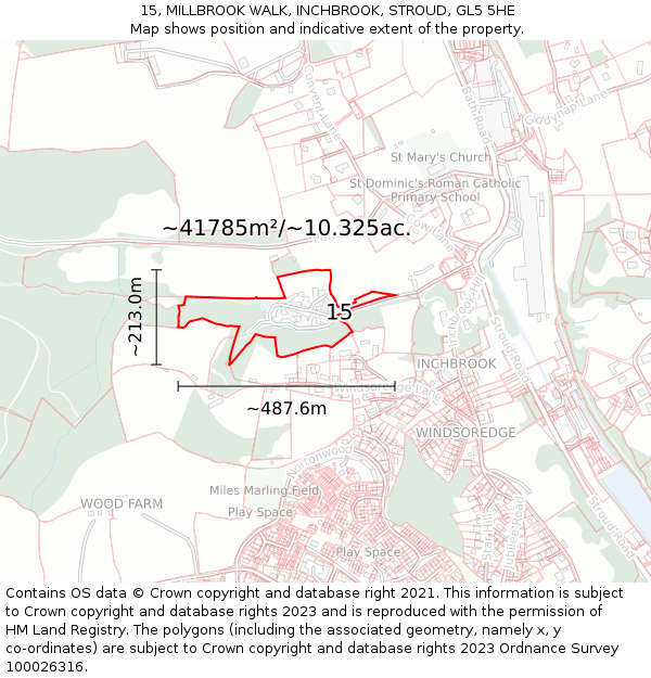 15, MILLBROOK WALK, INCHBROOK, STROUD, GL5 5HE: Plot and title map