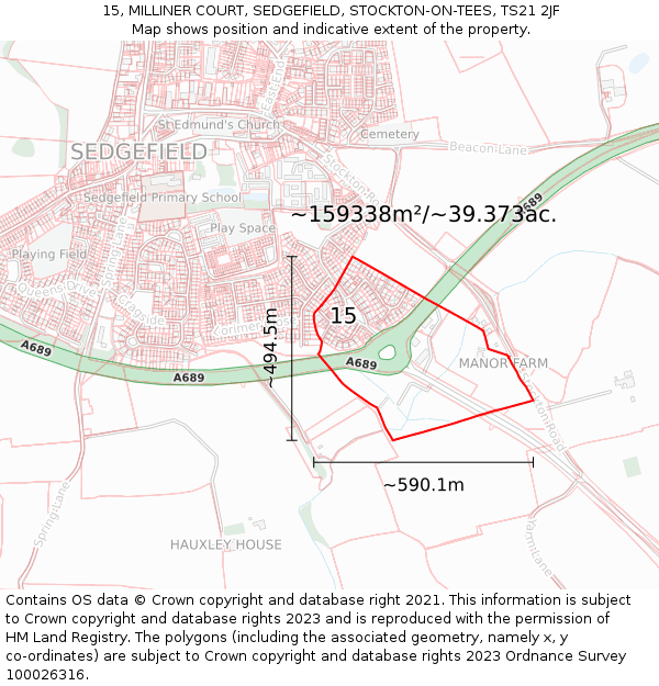 15, MILLINER COURT, SEDGEFIELD, STOCKTON-ON-TEES, TS21 2JF: Plot and title map
