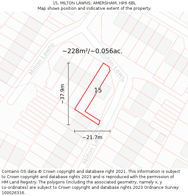 15, MILTON LAWNS, AMERSHAM, HP6 6BL: Plot and title map