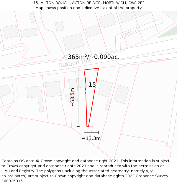 15, MILTON ROUGH, ACTON BRIDGE, NORTHWICH, CW8 2RF: Plot and title map