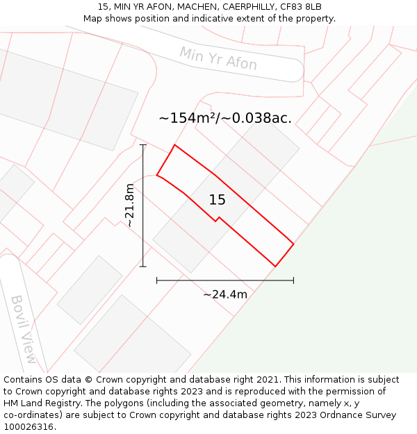 15, MIN YR AFON, MACHEN, CAERPHILLY, CF83 8LB: Plot and title map