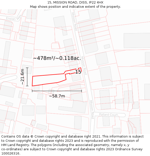 15, MISSION ROAD, DISS, IP22 4HX: Plot and title map