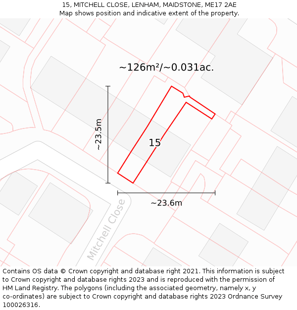 15, MITCHELL CLOSE, LENHAM, MAIDSTONE, ME17 2AE: Plot and title map