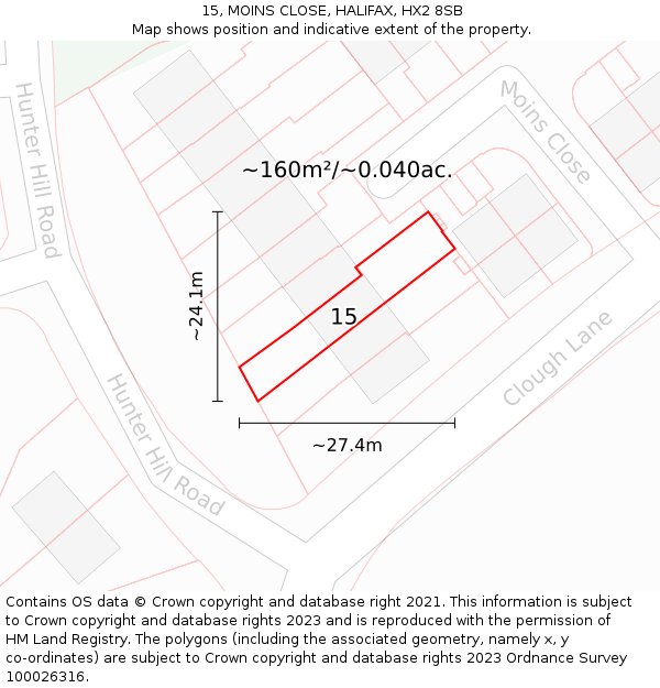15, MOINS CLOSE, HALIFAX, HX2 8SB: Plot and title map