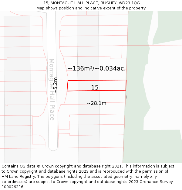 15, MONTAGUE HALL PLACE, BUSHEY, WD23 1QG: Plot and title map