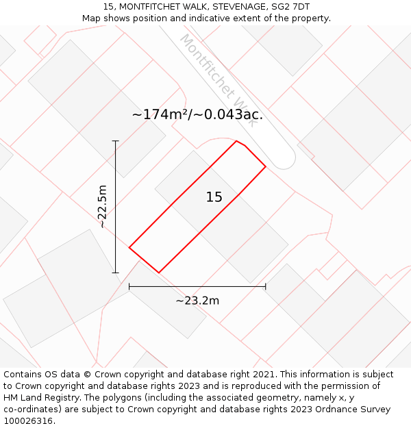 15, MONTFITCHET WALK, STEVENAGE, SG2 7DT: Plot and title map