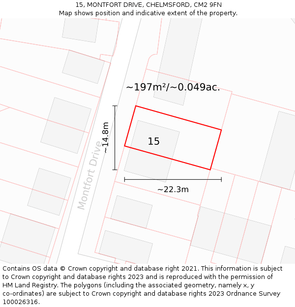 15, MONTFORT DRIVE, CHELMSFORD, CM2 9FN: Plot and title map