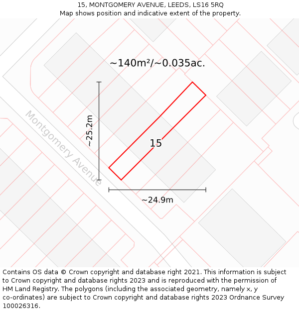 15, MONTGOMERY AVENUE, LEEDS, LS16 5RQ: Plot and title map