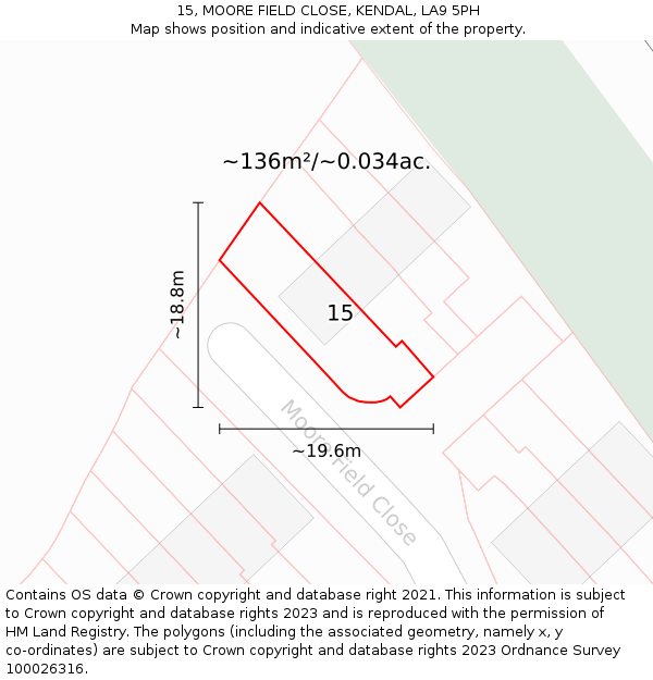 15, MOORE FIELD CLOSE, KENDAL, LA9 5PH: Plot and title map