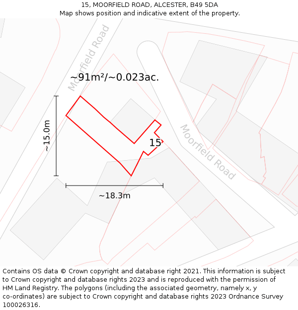 15, MOORFIELD ROAD, ALCESTER, B49 5DA: Plot and title map