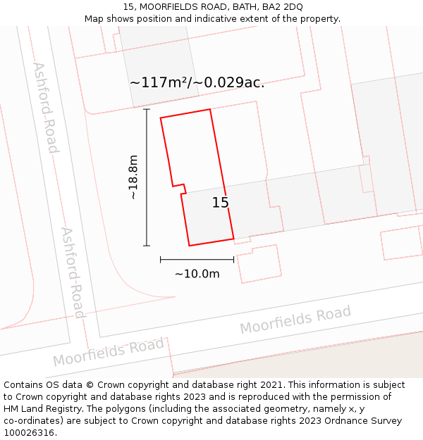 15, MOORFIELDS ROAD, BATH, BA2 2DQ: Plot and title map