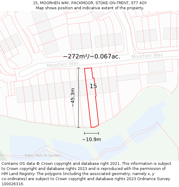 15, MOORHEN WAY, PACKMOOR, STOKE-ON-TRENT, ST7 4GY: Plot and title map