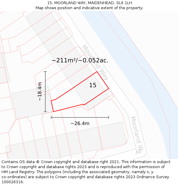 15, MOORLAND WAY, MAIDENHEAD, SL6 1LH: Plot and title map