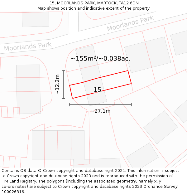 15, MOORLANDS PARK, MARTOCK, TA12 6DN: Plot and title map