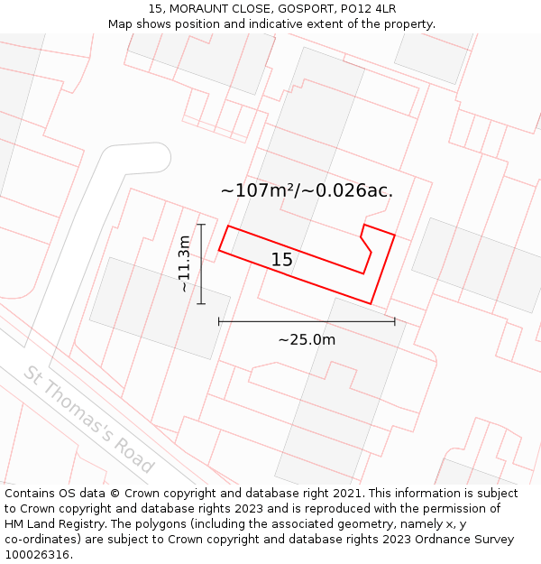 15, MORAUNT CLOSE, GOSPORT, PO12 4LR: Plot and title map
