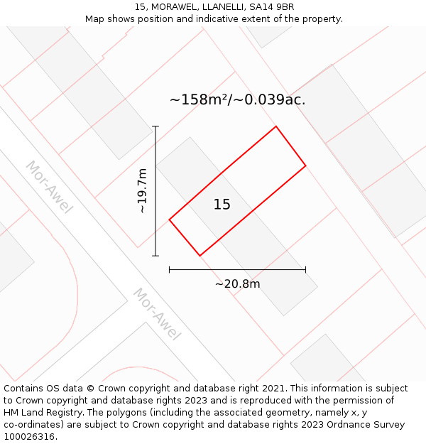 15, MORAWEL, LLANELLI, SA14 9BR: Plot and title map