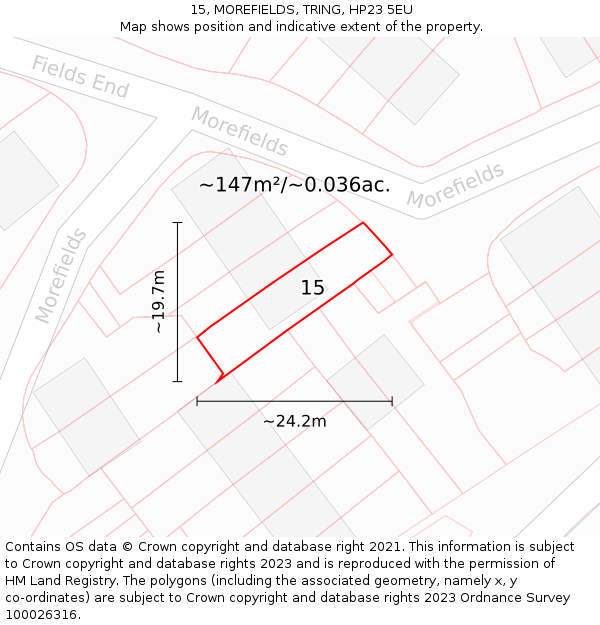 15, MOREFIELDS, TRING, HP23 5EU: Plot and title map