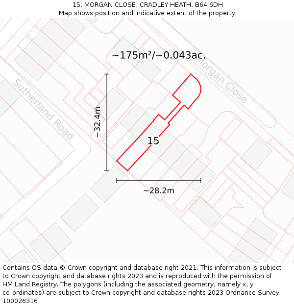 15, MORGAN CLOSE, CRADLEY HEATH, B64 6DH: Plot and title map