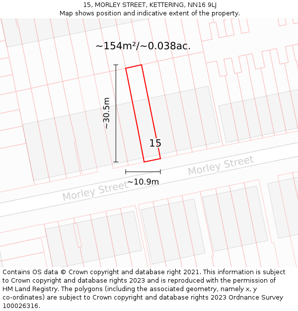 15, MORLEY STREET, KETTERING, NN16 9LJ: Plot and title map
