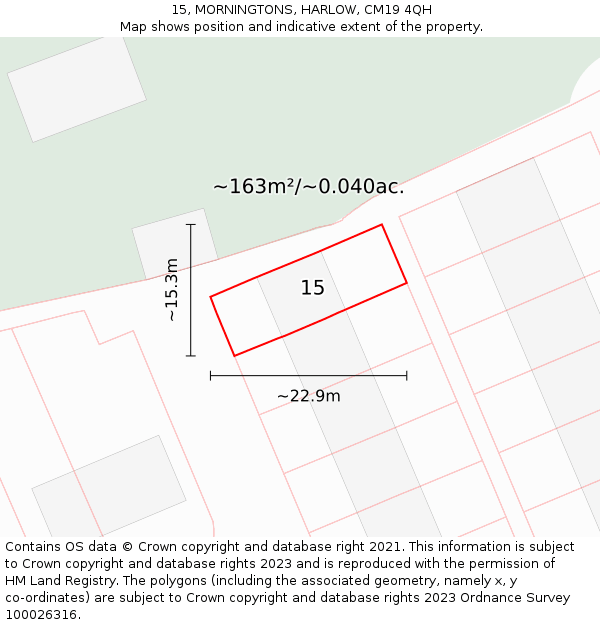15, MORNINGTONS, HARLOW, CM19 4QH: Plot and title map