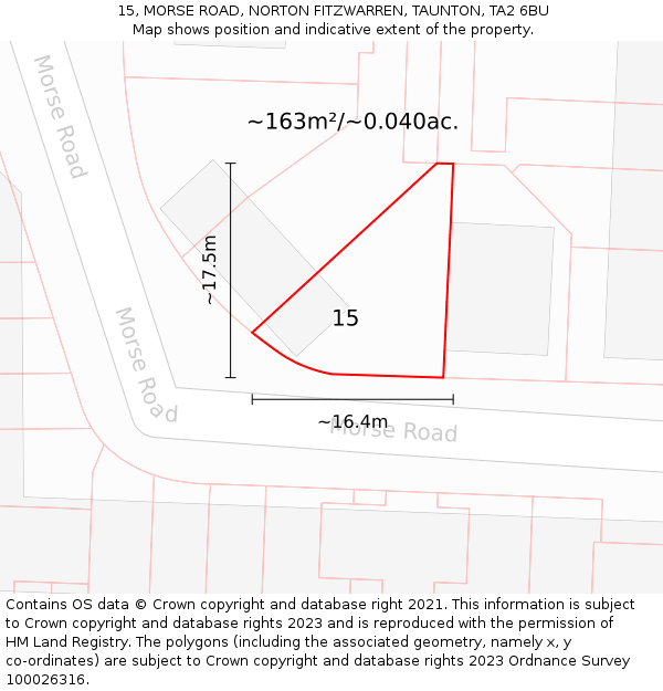15, MORSE ROAD, NORTON FITZWARREN, TAUNTON, TA2 6BU: Plot and title map