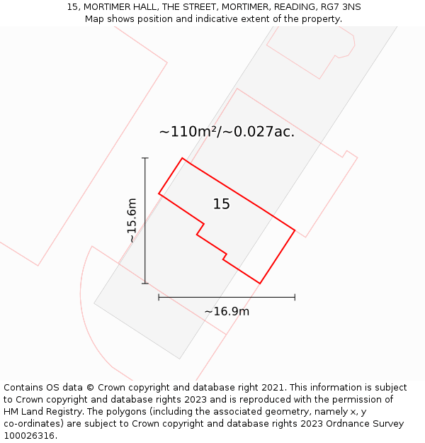 15, MORTIMER HALL, THE STREET, MORTIMER, READING, RG7 3NS: Plot and title map