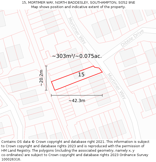 15, MORTIMER WAY, NORTH BADDESLEY, SOUTHAMPTON, SO52 9NE: Plot and title map