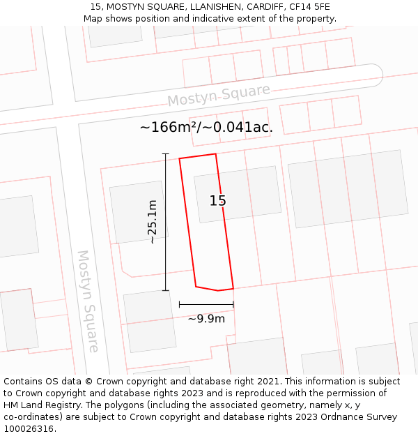 15, MOSTYN SQUARE, LLANISHEN, CARDIFF, CF14 5FE: Plot and title map