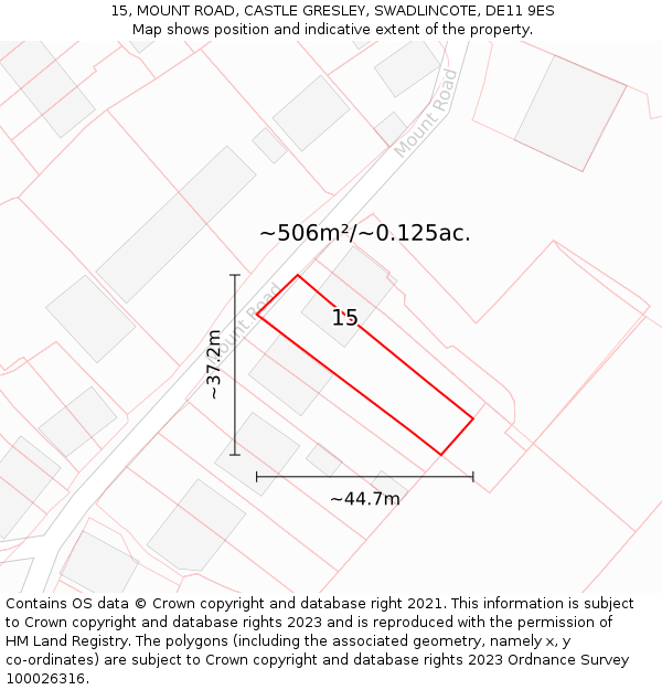 15, MOUNT ROAD, CASTLE GRESLEY, SWADLINCOTE, DE11 9ES: Plot and title map