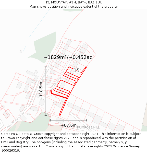 15, MOUNTAIN ASH, BATH, BA1 2UU: Plot and title map