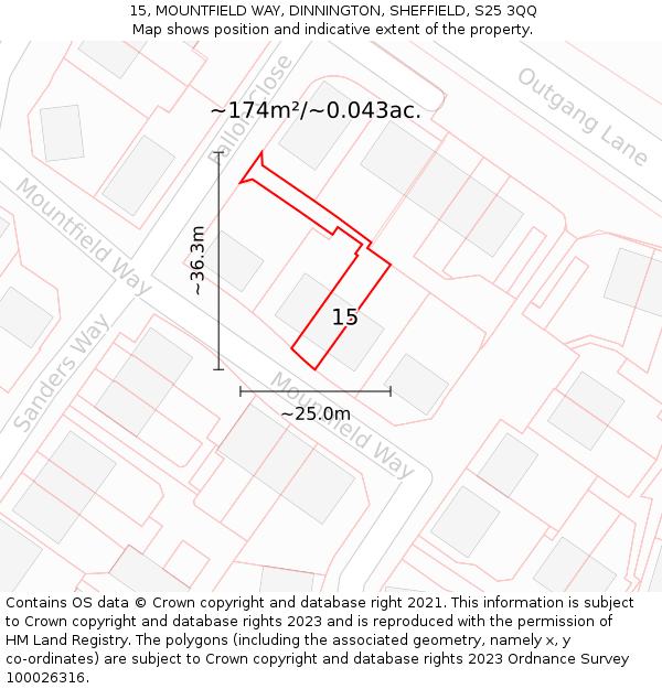 15, MOUNTFIELD WAY, DINNINGTON, SHEFFIELD, S25 3QQ: Plot and title map