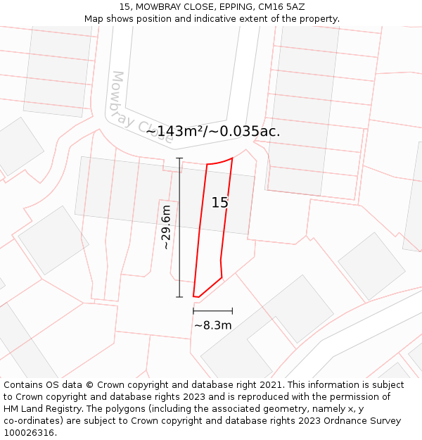 15, MOWBRAY CLOSE, EPPING, CM16 5AZ: Plot and title map