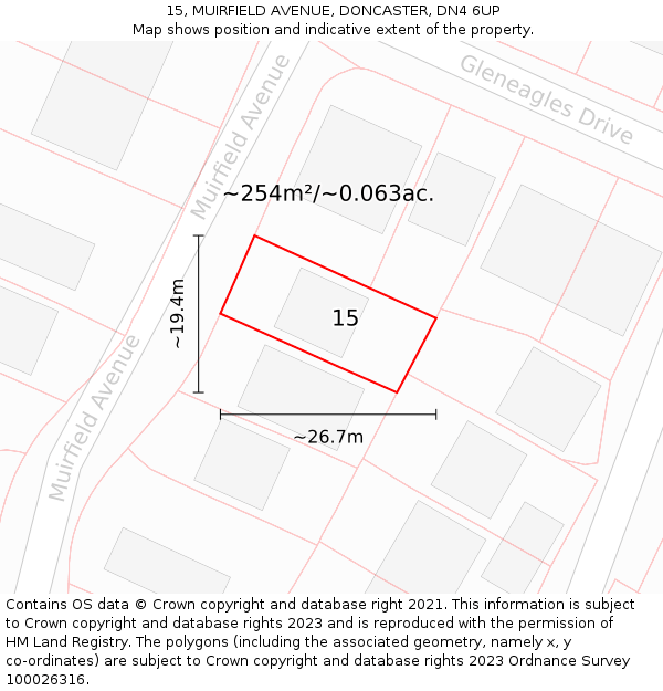15, MUIRFIELD AVENUE, DONCASTER, DN4 6UP: Plot and title map
