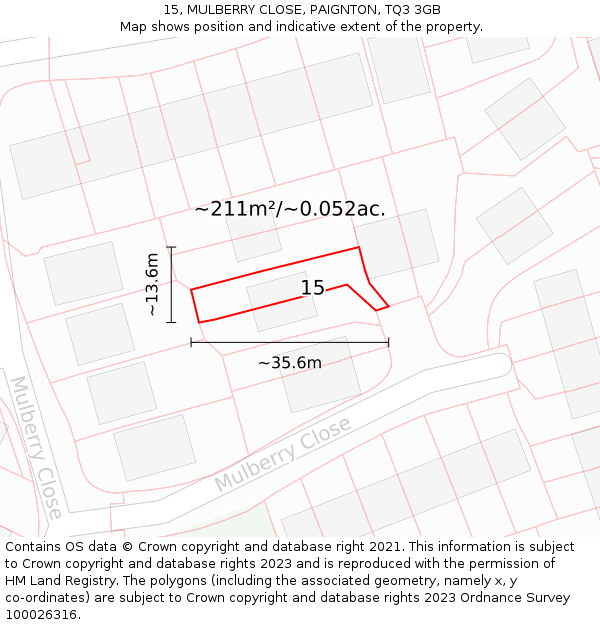 15, MULBERRY CLOSE, PAIGNTON, TQ3 3GB: Plot and title map