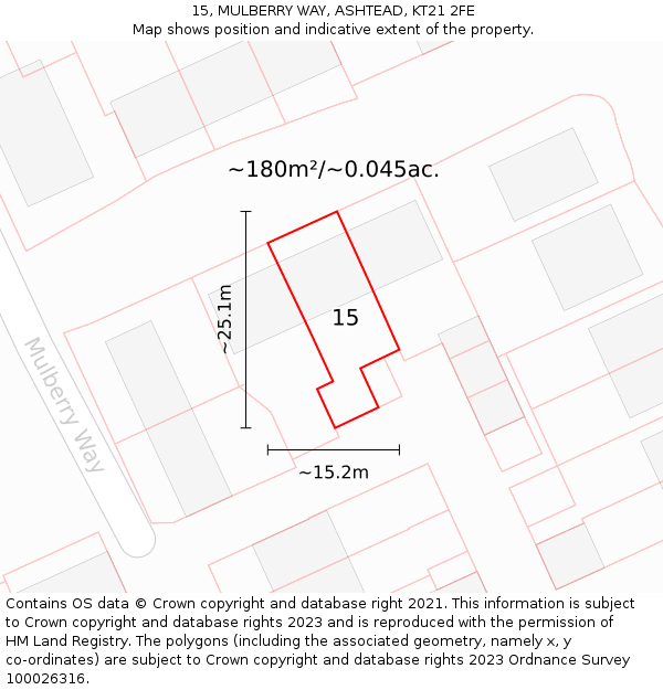 15, MULBERRY WAY, ASHTEAD, KT21 2FE: Plot and title map