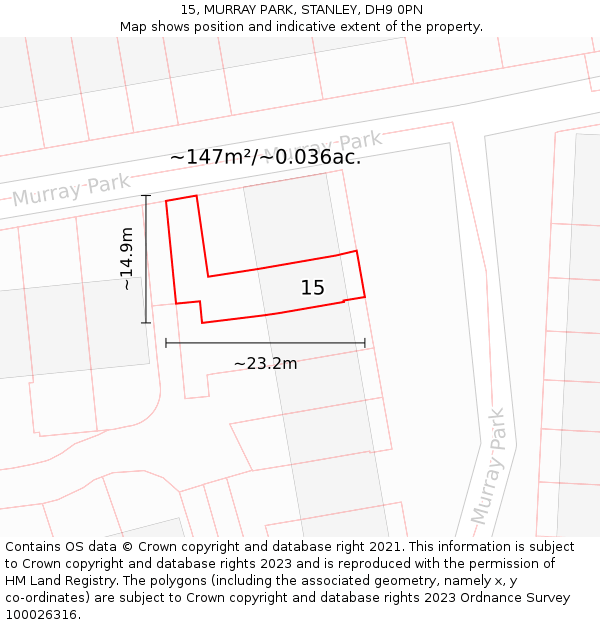 15, MURRAY PARK, STANLEY, DH9 0PN: Plot and title map