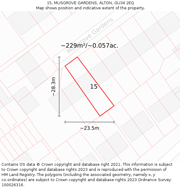 15, MUSGROVE GARDENS, ALTON, GU34 2EQ: Plot and title map