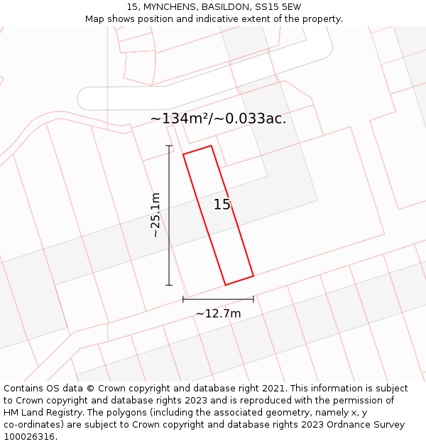 15, MYNCHENS, BASILDON, SS15 5EW: Plot and title map