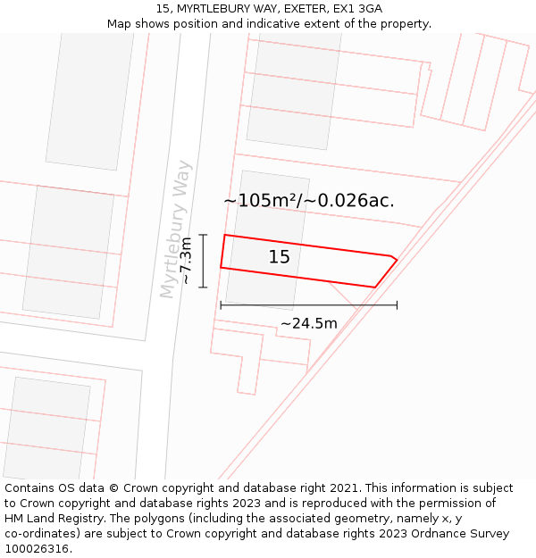 15, MYRTLEBURY WAY, EXETER, EX1 3GA: Plot and title map