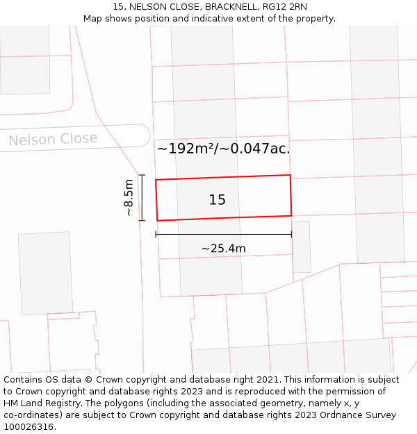 15, NELSON CLOSE, BRACKNELL, RG12 2RN: Plot and title map