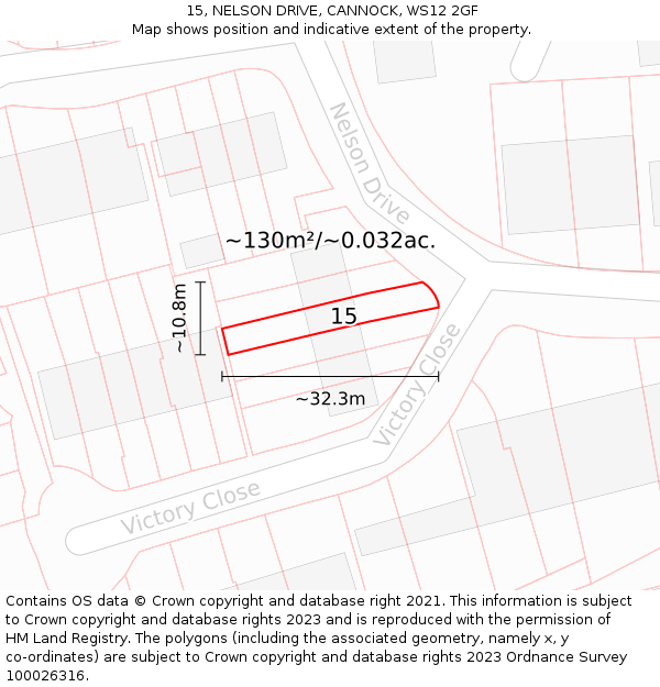 15, NELSON DRIVE, CANNOCK, WS12 2GF: Plot and title map