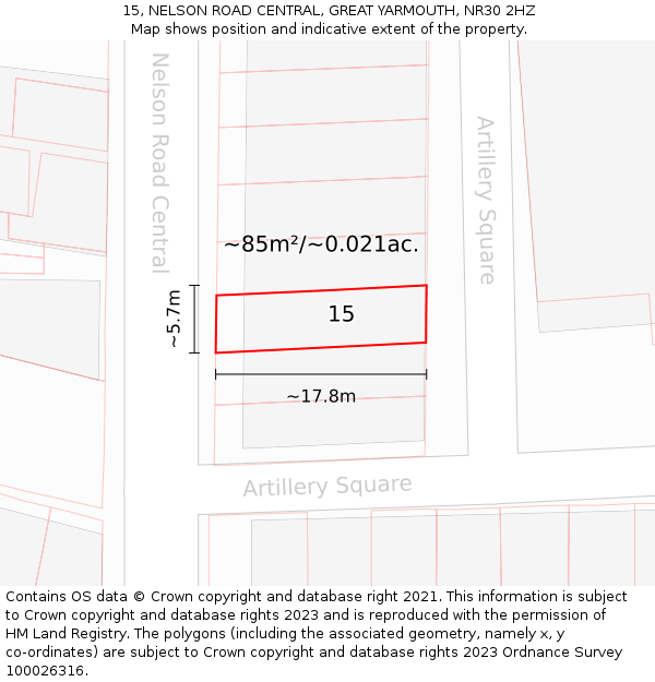 15, NELSON ROAD CENTRAL, GREAT YARMOUTH, NR30 2HZ: Plot and title map
