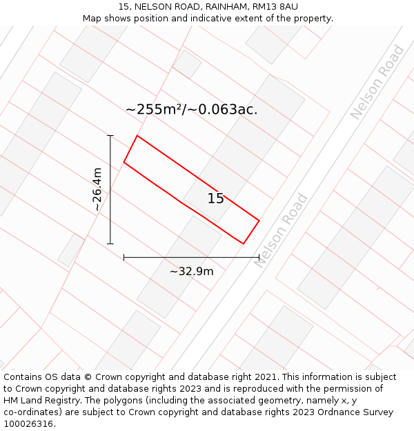 15, NELSON ROAD, RAINHAM, RM13 8AU: Plot and title map