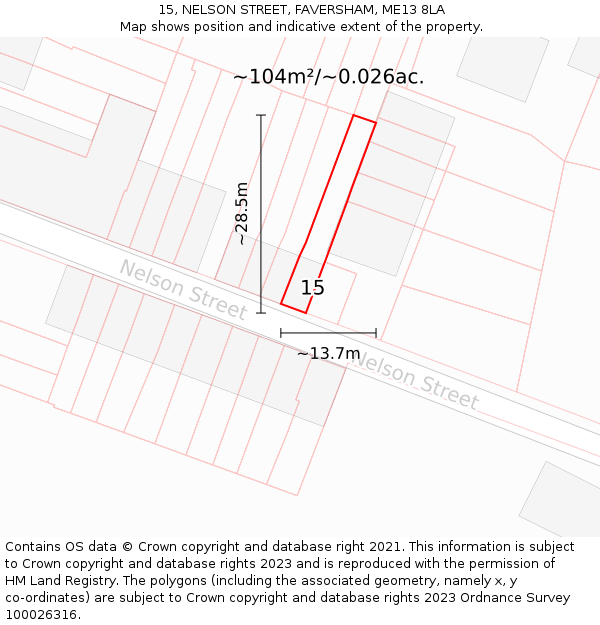 15, NELSON STREET, FAVERSHAM, ME13 8LA: Plot and title map